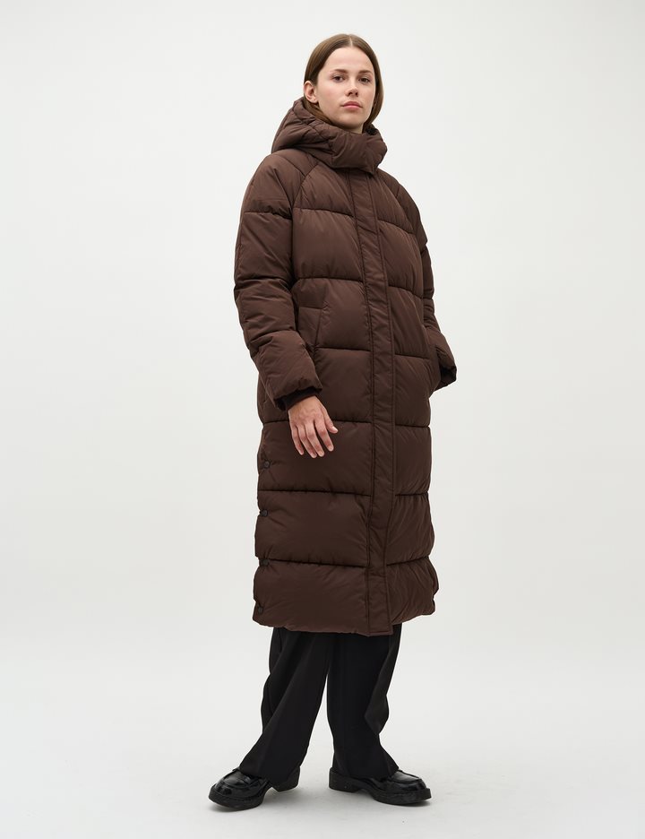 Ela Slit Puffer Jas - Donker bruin